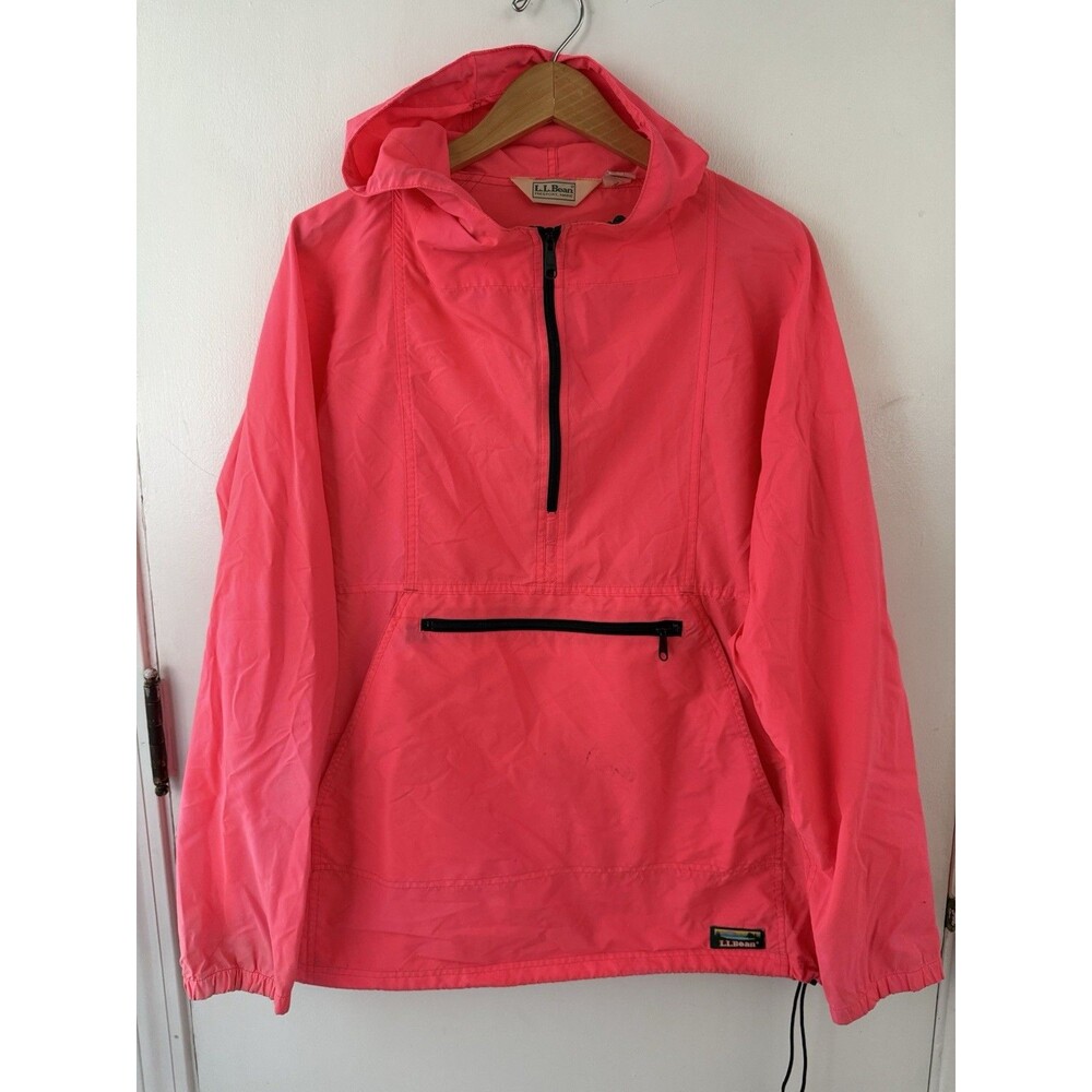 Vintage 90s LL Bean 1/4 Zip Anorak Windbreaker Rain Jacket L Hot Pink Pullover